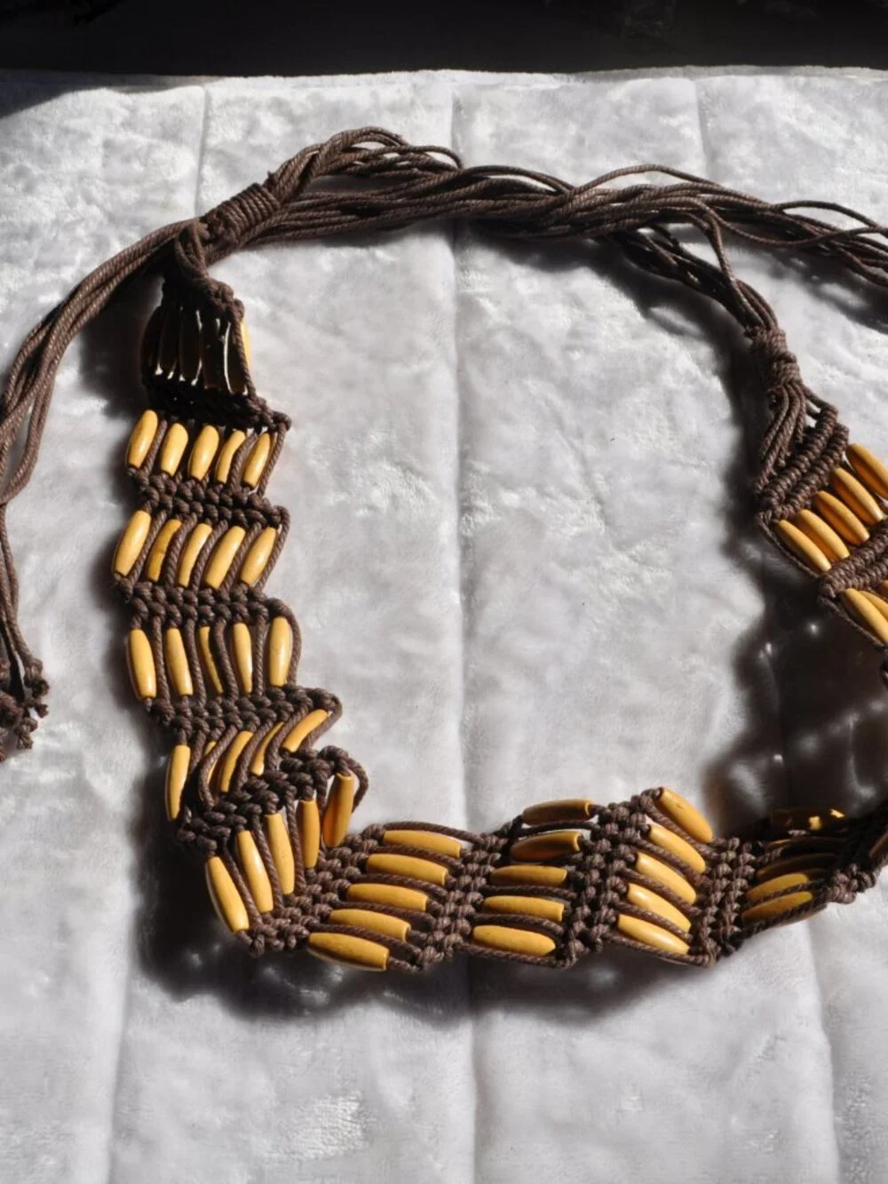 Belt Women's Bohemian boho-style tribal style belt features brown knotted macram